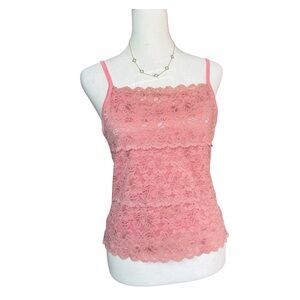 Pink Lace Cami Tank Womens XS Small Coquette Y2K Fairycore Summer Delicate Top